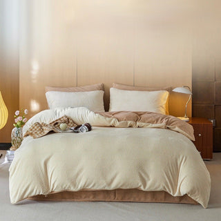 Curved Pattern Two-Tone Milk Velvet Winter Duvet Cover Set Bed Cover Bedding Cover