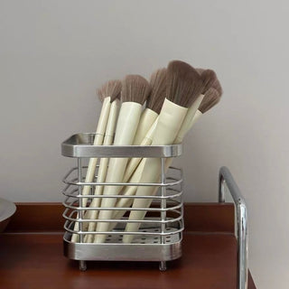 Stainless Steel Silver Square Brush Stand Pen Holder Cutlery