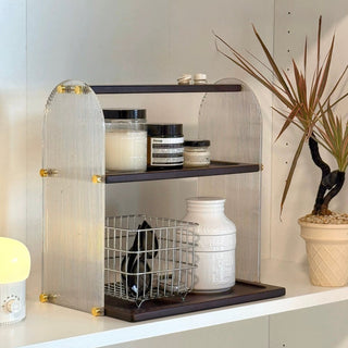 Bamboo Clear Two-Tier Storage Display Rack Cosmetic Storage Perfume Storage