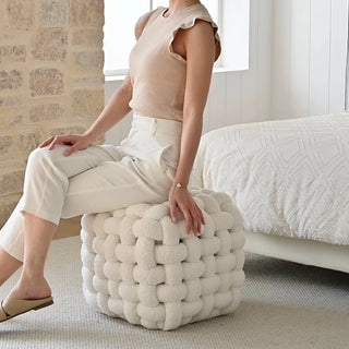 Boucle knitted stool white dresser chair ottoman