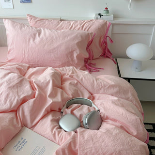 Pink Side Ribbon Plain Piping Duvet Cover Set 2 Sizes  Bed Cover All Seasons Year-Round