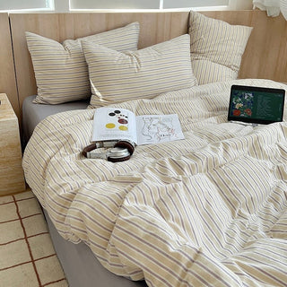 Gray Multi-stripe Cotton Duvet Cover Set  Bed Cover