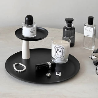 Monochrome Movable Two-Tier Round Tray  Storage