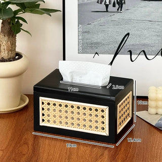 Rattan Basketweave Wood Tissue Case