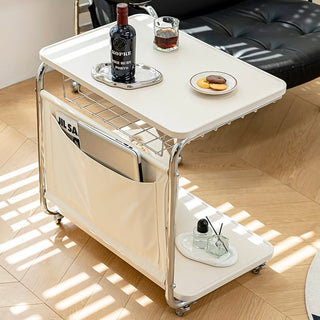 Caster-equipped U-shaped pocket storage two-tier side table  bedside table