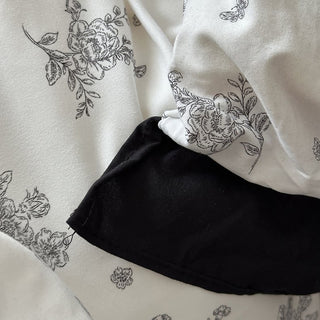Flower Pattern Black Frill Monotone Duvet Cover Set  All Season