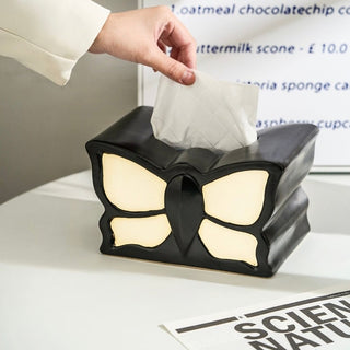 Butterfly motif monochrome ceramic tissue case