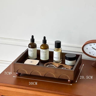 With legs Retro wood rectangular accessory tray Perfume storage Cosmetic storage