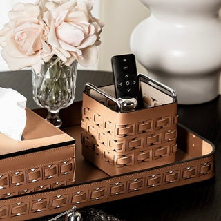 Braided Geometric Pattern Leather Brush Stand  Storage Tray