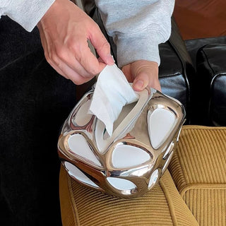 Ceramic Metallic Silver White Tissue Case