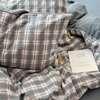 Gray Mix Check Pattern Duvet Cover Set 2 Sizes  All Seasons
