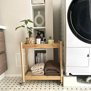 Bamboo Two-Tier Storage Rack with Casters Side Table