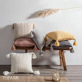 Cable Knit Cushion Cover with Tassels