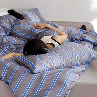 Gray Blue Stripe Duvet Cover Set  Bed Cover
