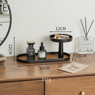Iron Leather Oval Round Two-Tier Tray  Storage Rack Cosmetic Storage