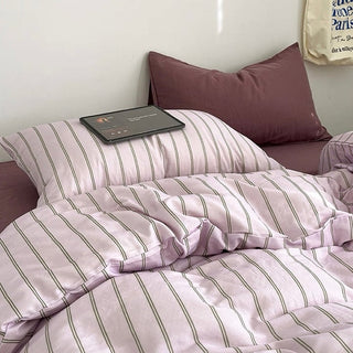 Mauve Pink Stripe Soft Cotton Duvet Cover Set   Bed Cover  All Seasons  Year-Round
