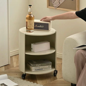 Castered Iron Cylindrical Two-Tier Side Table