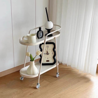 Oval-shaped storage wagon with castersin  side table