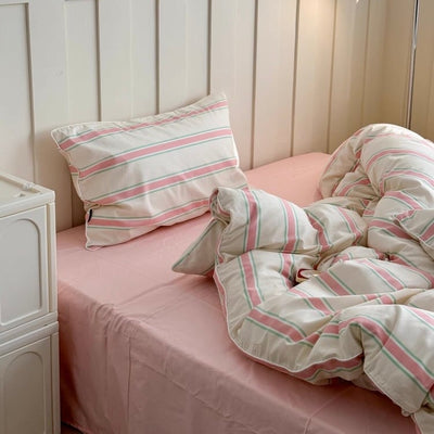 Pink Mixed Color Wide Stripe Cotton Duvet Cover Set 2 Sizes  All Seasons