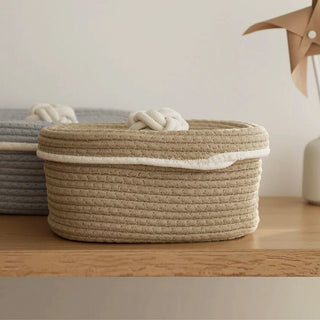 Knot Rope Braided Basket with Lid for Small Items Storage