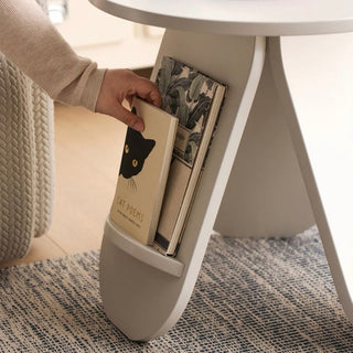 White Compact Round Side Table with Storage Magazine Rack and Coffee Table