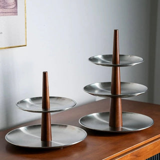 Stainless Steel Wood Three-Tier Accessory Storage Tray Display