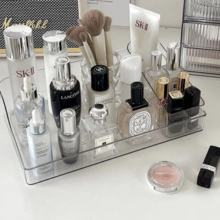 Clear Stripe Pattern Two-Tier Drawer Cosmetic Storage