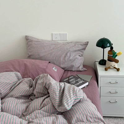 PinkPurple Pin Stripe Cotton Duvet Cover Set 2 Sizes All Seasons
