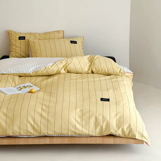 Yellow Double-Sided Stripe Cotton Duvet Cover Set   Bed Cover  All Seasons
