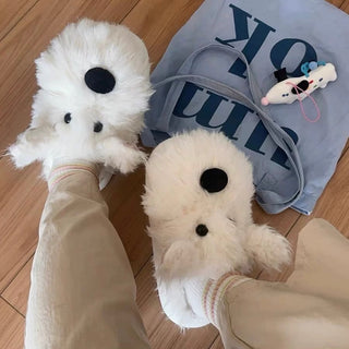 Puppy Fluffy Room Shoes   3 Sizes  Indoor Slippers  Terrier Dog