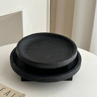 Legged Black Wood Round Tray