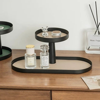 Iron Leather Oval Round Two-Tier Tray  Storage Rack Cosmetic Storage