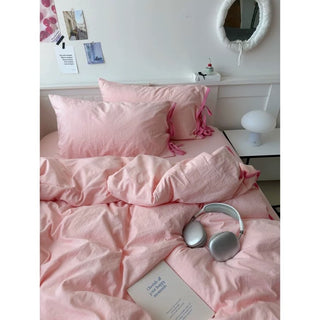 Pink Side Ribbon Plain Piping Duvet Cover Set 2 Sizes  Bed Cover All Seasons Year-Round