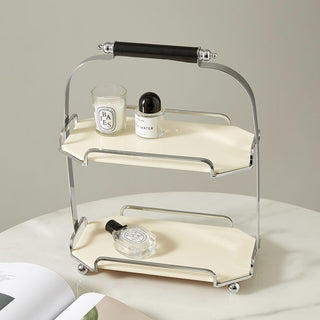 Stainless steel and acrylic two-tier storage rack with handlesin .