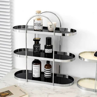 Silver Arch Frame Oval Three-Tier Storage Rack  Perfume Storage
