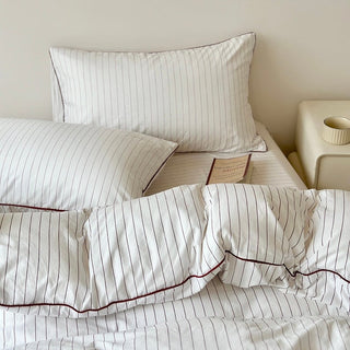Red Piping Stripe Duvet Cover Set Bed Cover