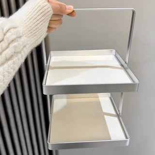 Handle-equipped silver frame square two-tier storage rack