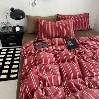 Red Ivory Stripe Winter Duvet Cover Set