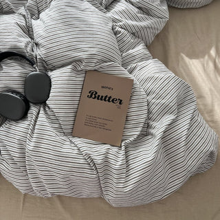 Beige pinstripe cotton duvet cover set 2 sizes  all-season