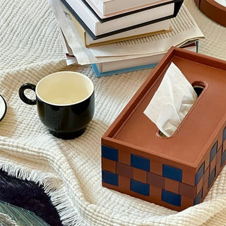 Box-shaped braided faux leather tissue case