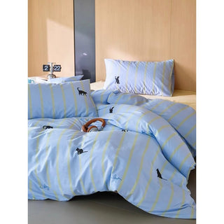 Blue Cat Stripe Duvet Cover Set  Bed Cover Cat