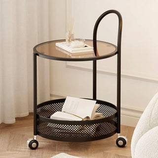 Round Basket Side Table with Casters