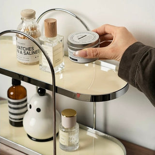 Silver Arch Frame Oval Two-Tier Storage Rack  Perfume Storage