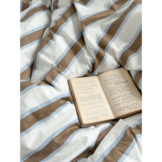 White Brown Stripe Duvet Cover Set