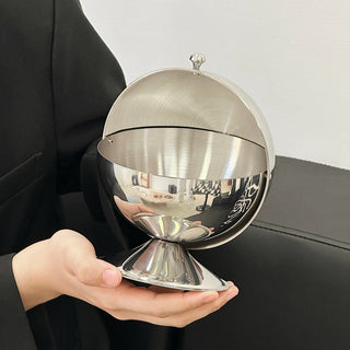 Stainless steel spherical tabletop bin with lid small item container dustbin trash can