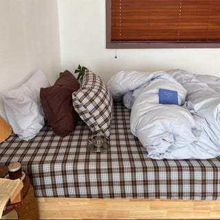 Checkered Sheets Blue Cotton Duvet Cover Set  All Seasons