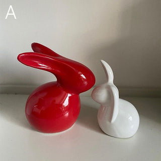 Set of 2  Rabbit Motif Ceramic Object Figurine