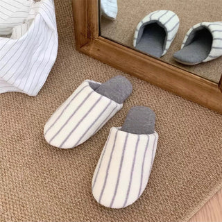 Striped fluffy simple room shoes  4 sizes indoor slippers