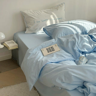 Piping Embroidery Washed Cotton Duvet Cover Set  Bed Cover