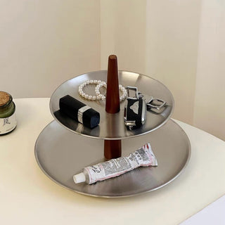 Stainless Steel Wood Two-Tier Accessory Storage Tray Display